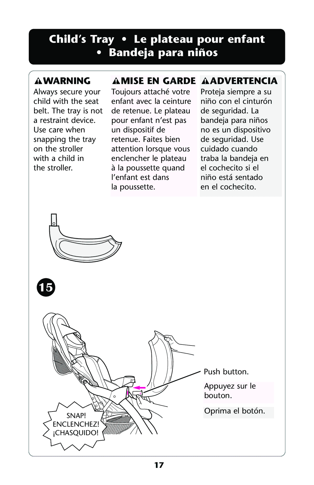 Graco ISPA118AA owner manual Child’s Tray Le plateau pour enfant Bandeja para niños 