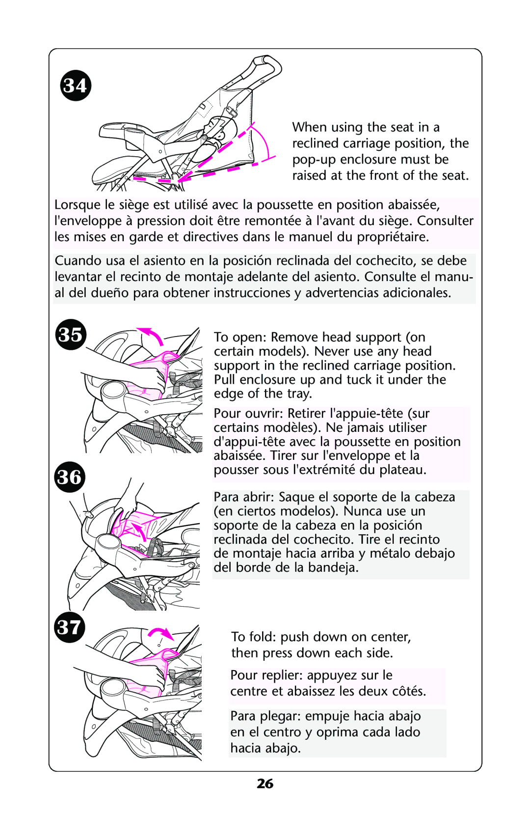 Graco ISPA118AA owner manual Para plegar empuje hacia abajo 