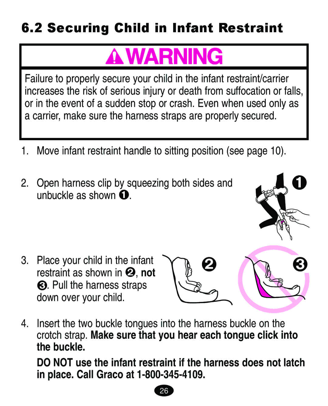 Graco ISPA118AC manual Securing Child in Infant Restraint 