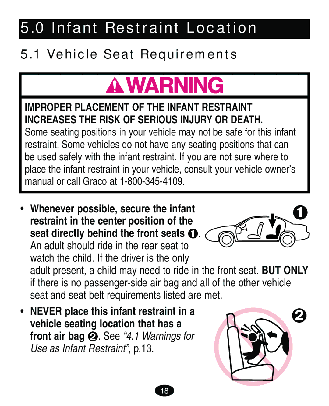 Graco ISPA119AB owner manual Infant Restraint Location, Vehicle Seat Requirements 