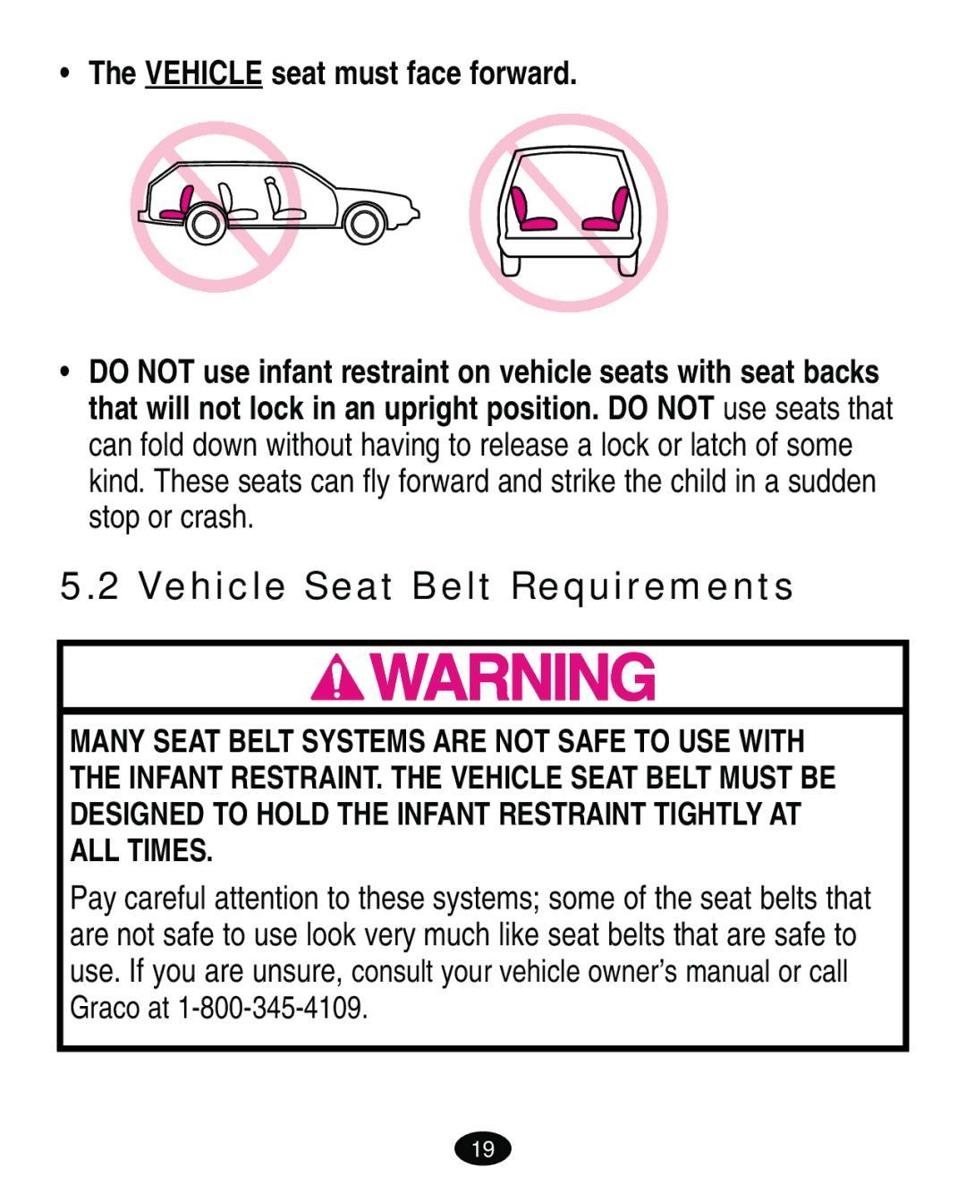 Graco ISPA119AB owner manual Vehicle Seat Belt Requirements, Vehicle seat must face forward 