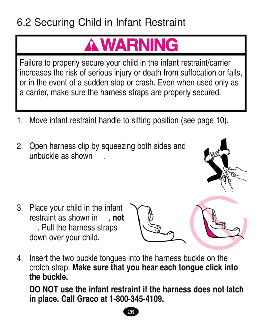 Graco ISPA119AB owner manual Securing Child in Infant Restraint 