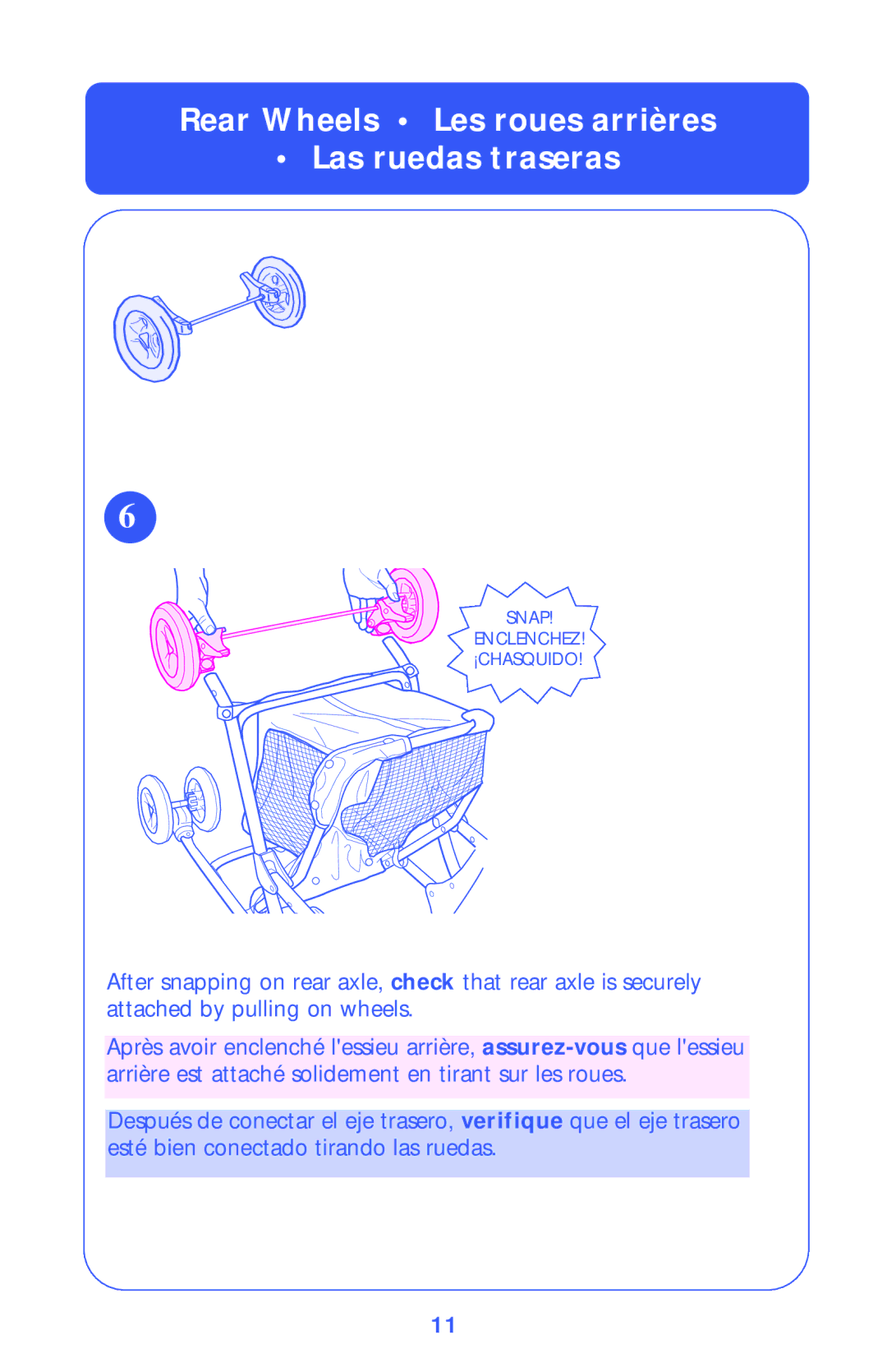 Graco ISPA122AE owner manual Rear Wheels Les roues arrières Las ruedas traseras 