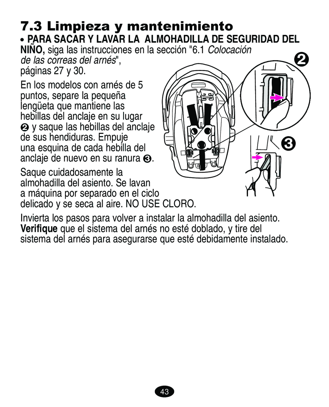 Graco ISPA135AB manual Limpieza y mantenimiento, De las correas del arnés, páginas 27 y 