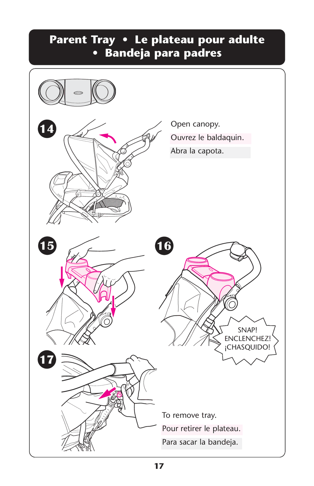 Graco ISPA135AB manual Parent Tray Le plateau pour adulte Bandeja para padres 