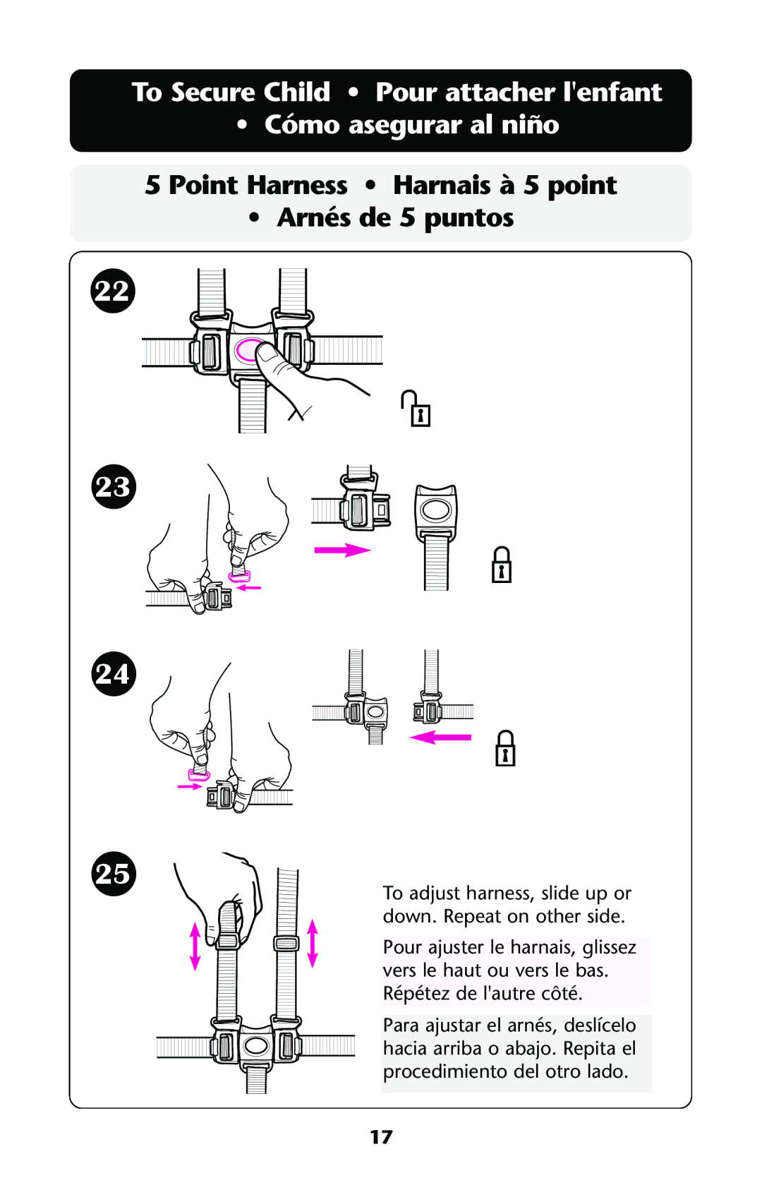 Graco ISPA144AA manual To Secure Child Pour attacher lenfant Cómo asegurar al niño 