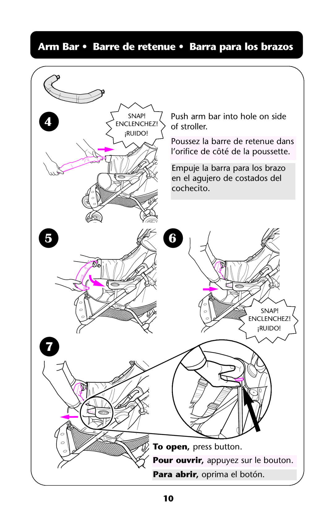 Graco ISPA144AB manual Arm Bar Barre de retenue Barra para los brazos 