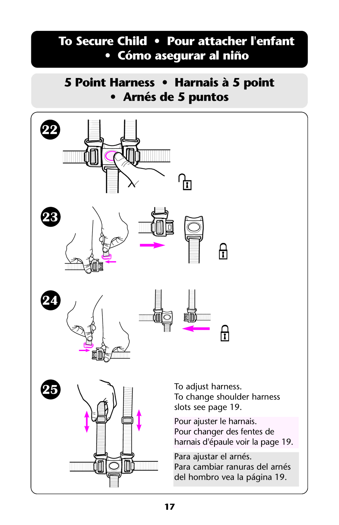 Graco ISPA144AB manual To Secure Child Pour attacher lenfant Cómo asegurar al niño 