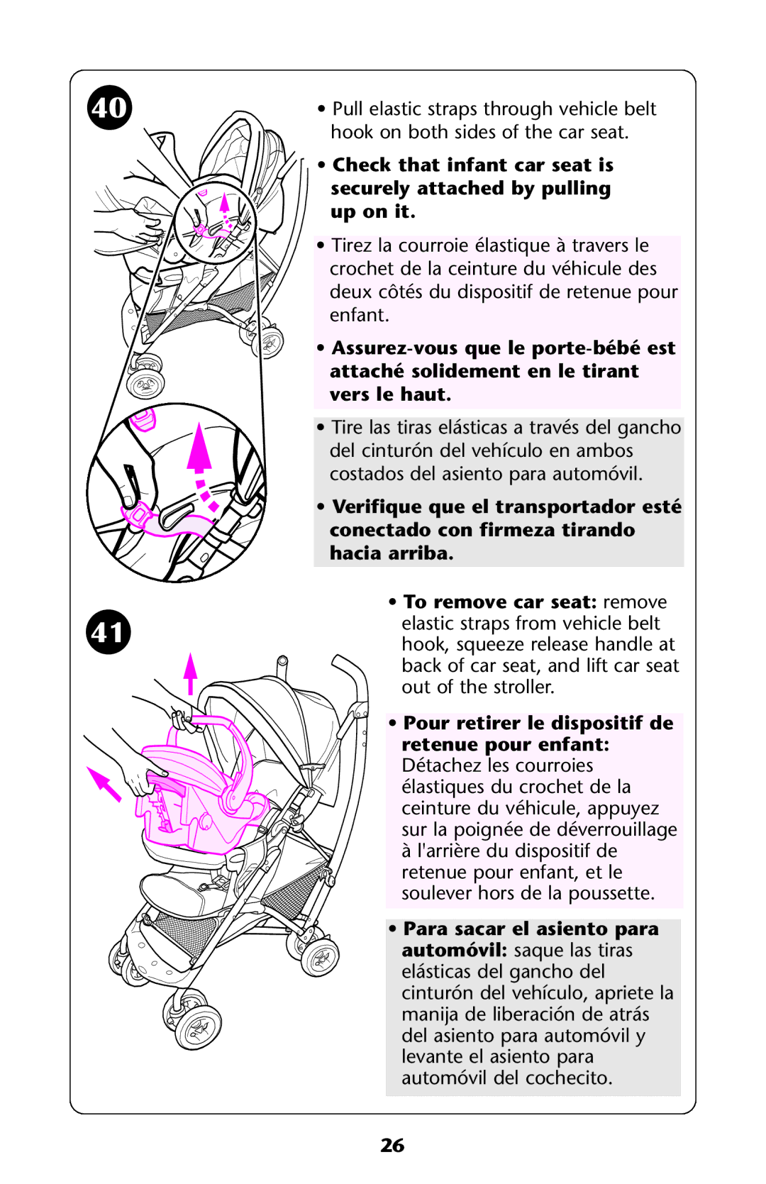 Graco ISPA144AB manual Back of car seat, and lift car seat out of the stroller 