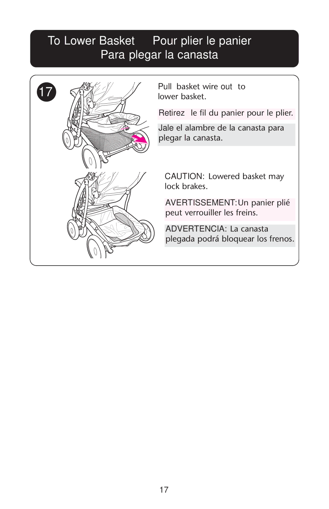 Graco ISPA162AB manual To Lower Basket Pour plier le panier Para plegar la canasta 