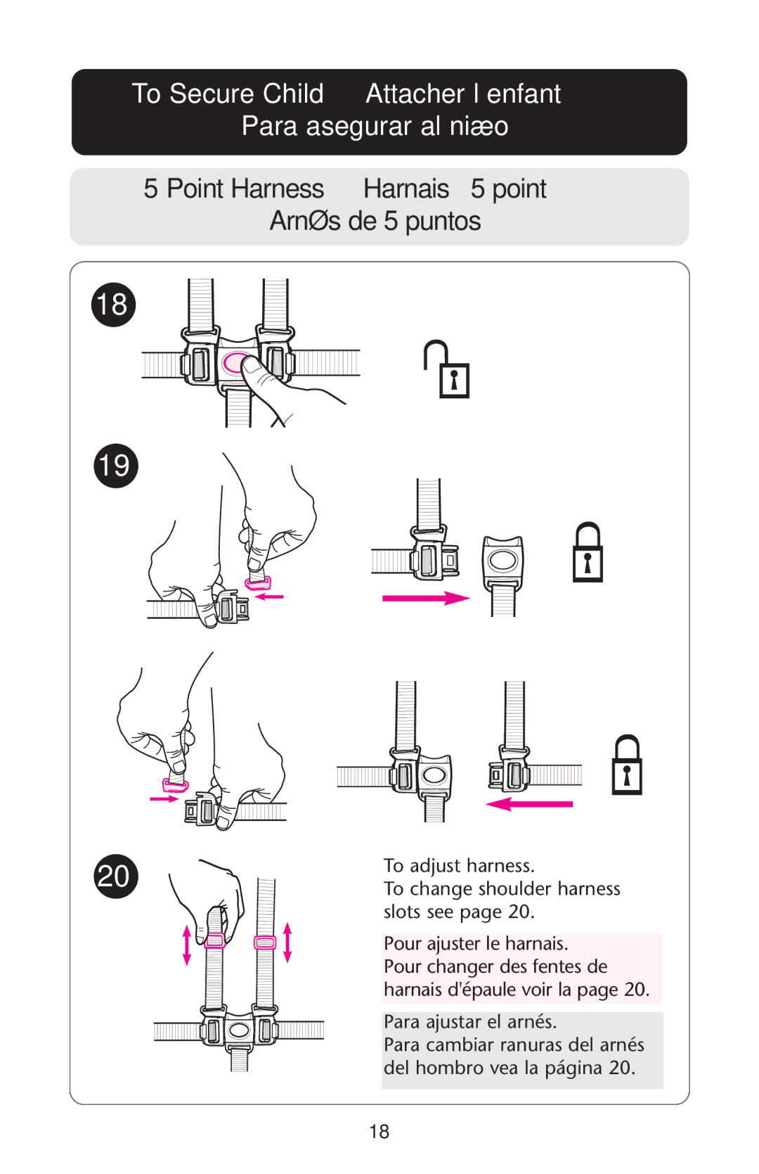 Graco ISPA162AB To Secure Child Attacher l’enfant Para asegurar al niño, Point Harness Harnais à 5 point Arnés de 5 puntos 