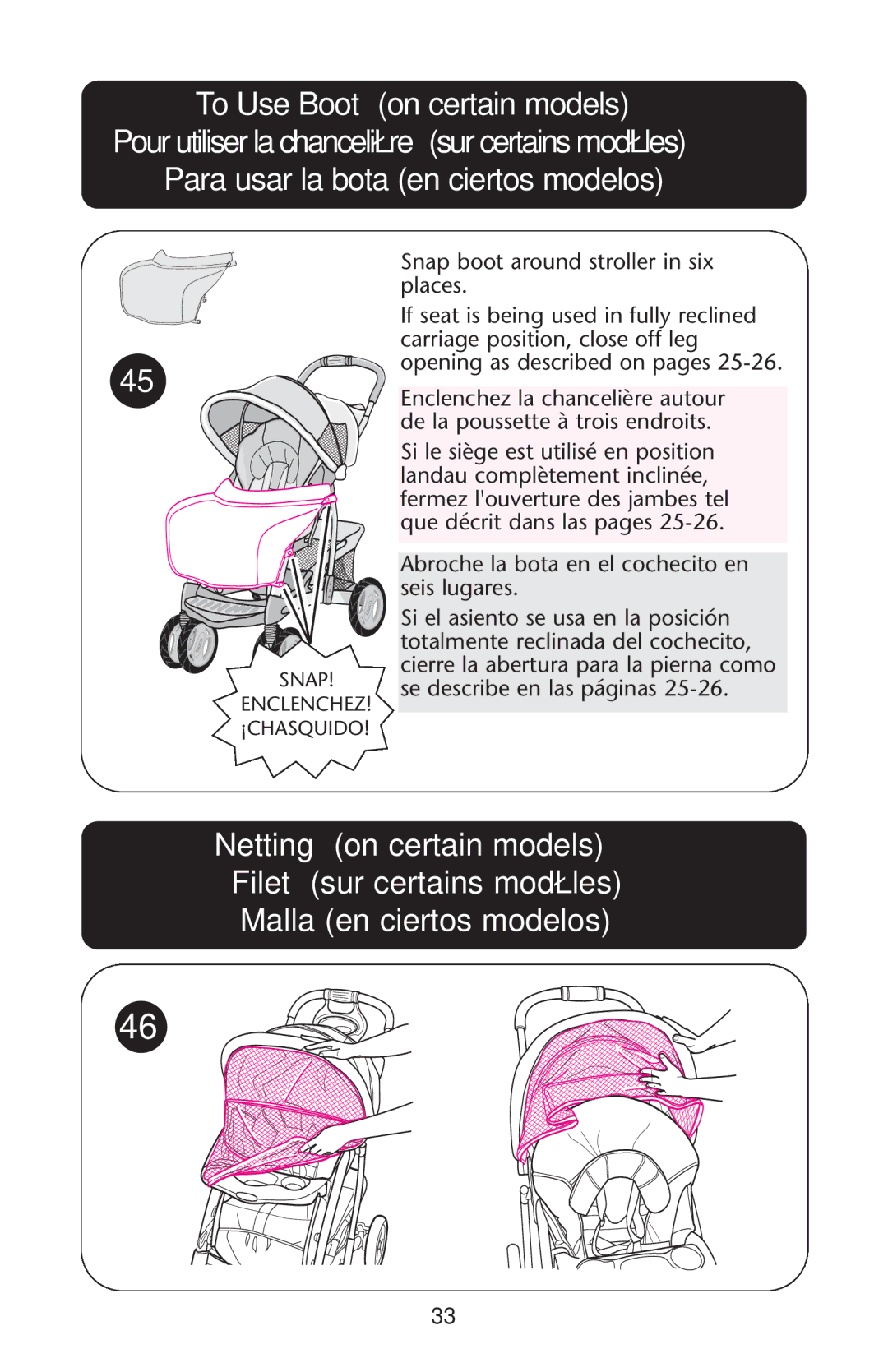 Graco ISPA162AB manual To Use Boot on certain models, Para usar la bota en ciertos modelos 