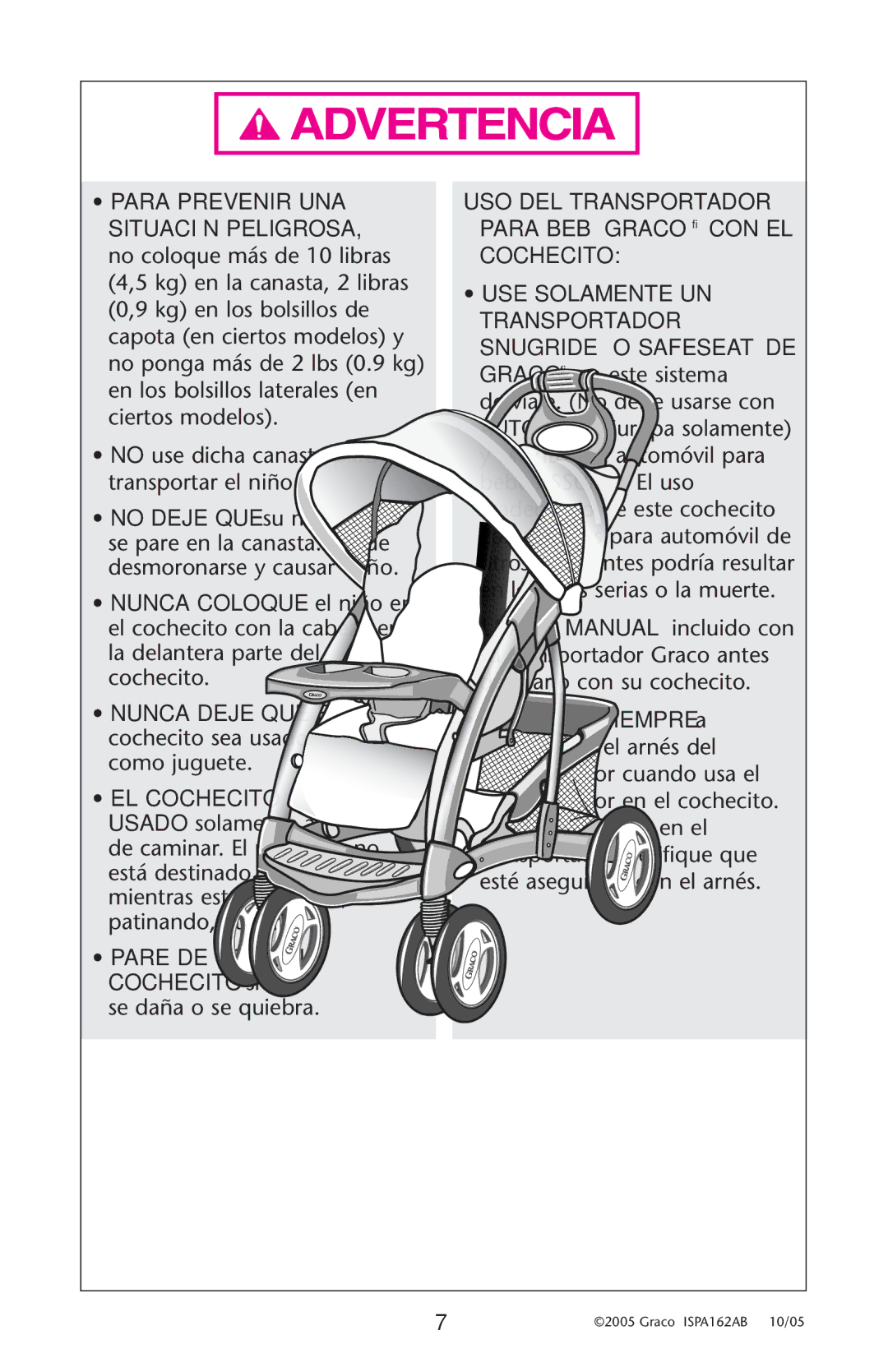 Graco ISPA162AB manual USO DEL Transportador Para Bebé Graco CON EL Cochecito 