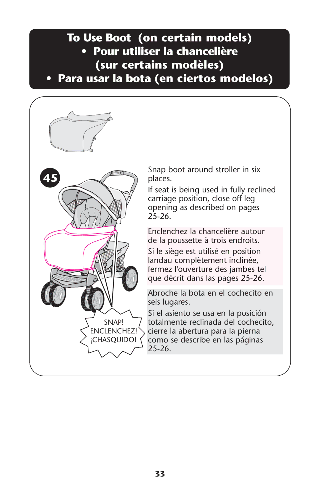 Graco ISPA173AA 08/05 manual To Use Boot on certain models, Para usar la bota en ciertos modelos 