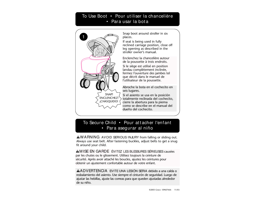 Graco ISPA173AA manual To Use Boot Pour utiliser la chancelière Para usar la bota 