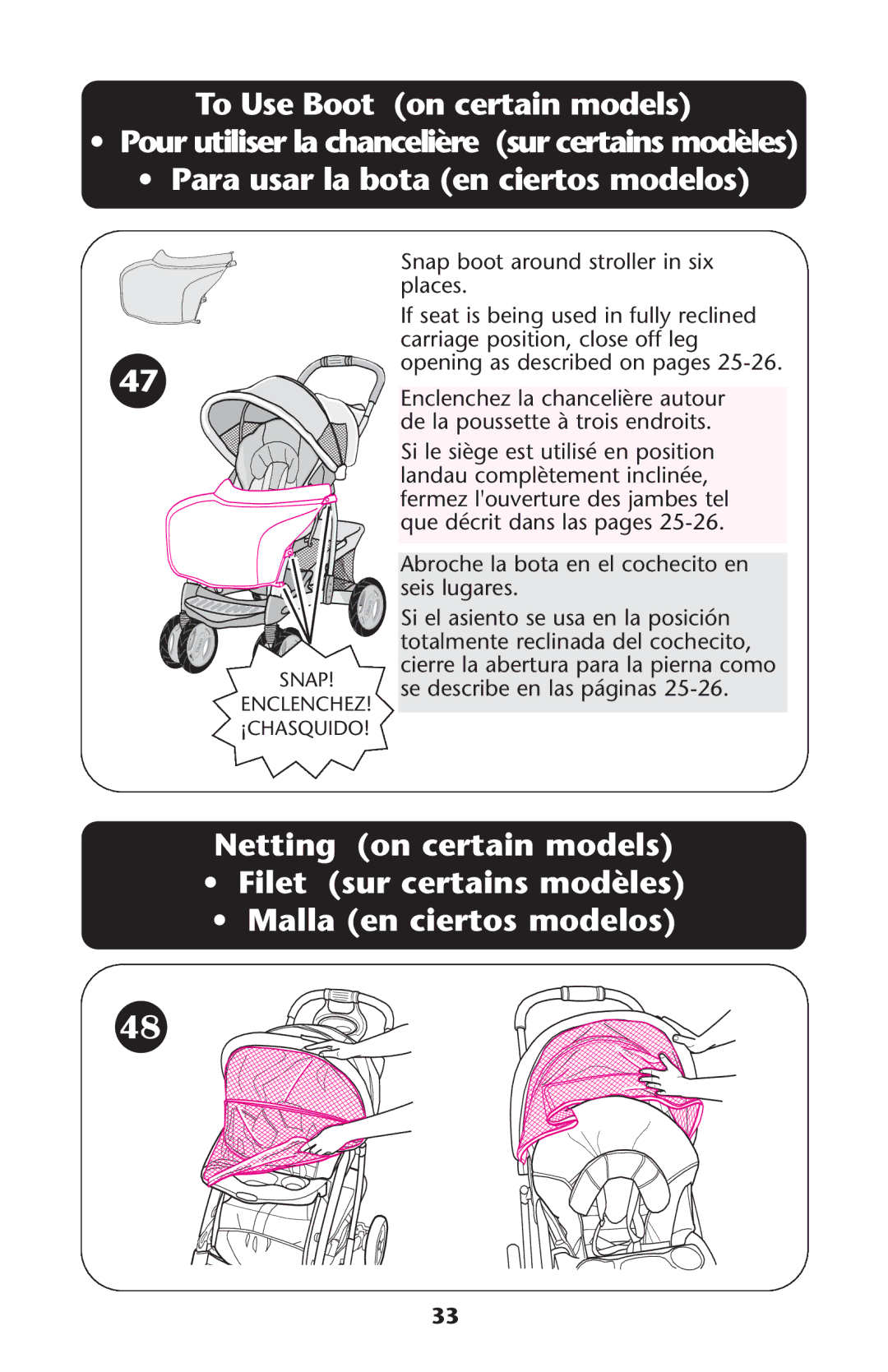 Graco ISPA178AB manual To Use Boot on certain models, Para usar la bota en ciertos modelos 