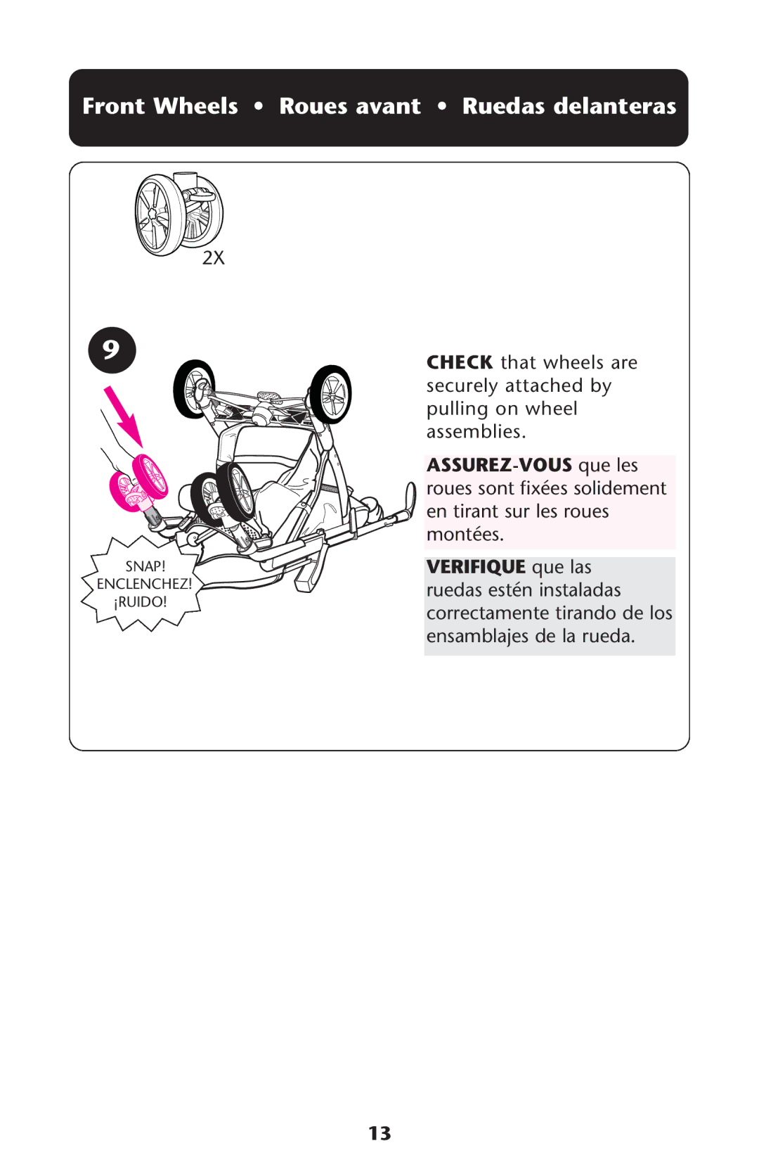 Graco ISPA189AA owner manual Front Wheels Roues avant Ruedas delanteras 