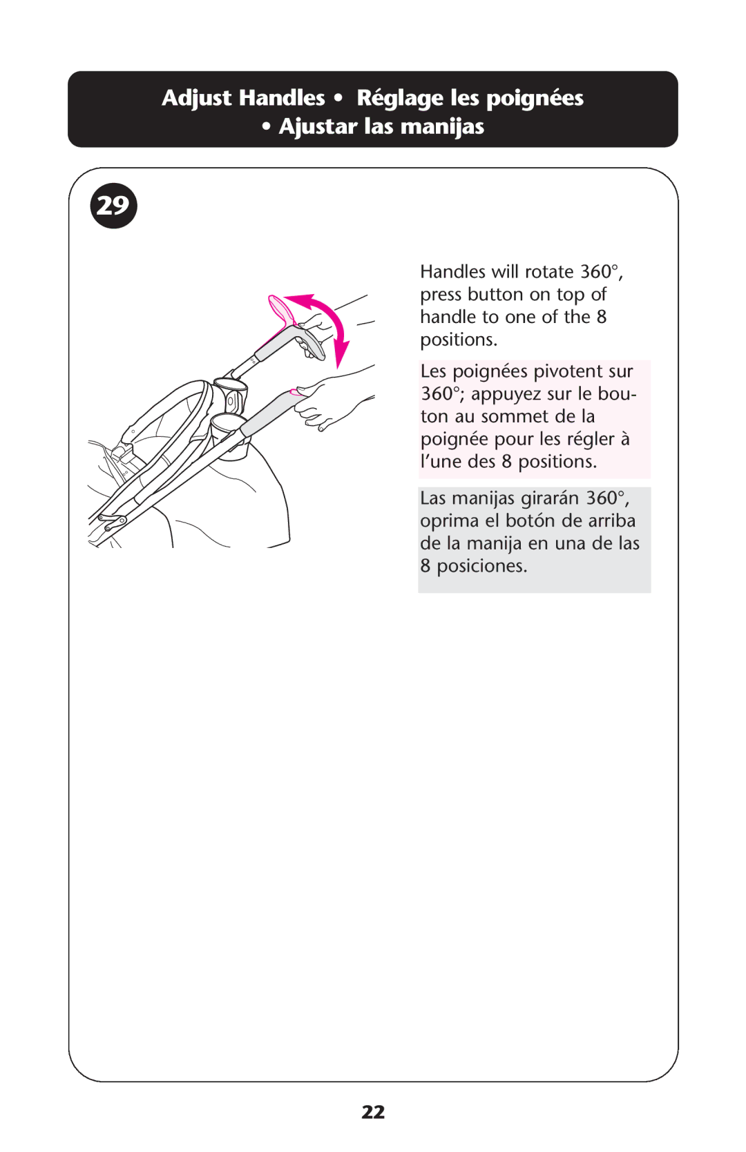 Graco ISPA189AA owner manual AdjustHandles Réglageles poignées Ajustarlas manijas 