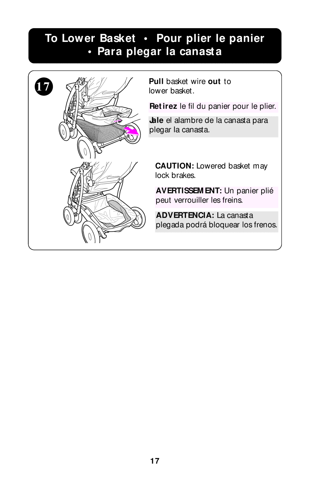 Graco ISPA204AA owner manual To Lower Basket Pour plier le panier Para plegar la canasta 