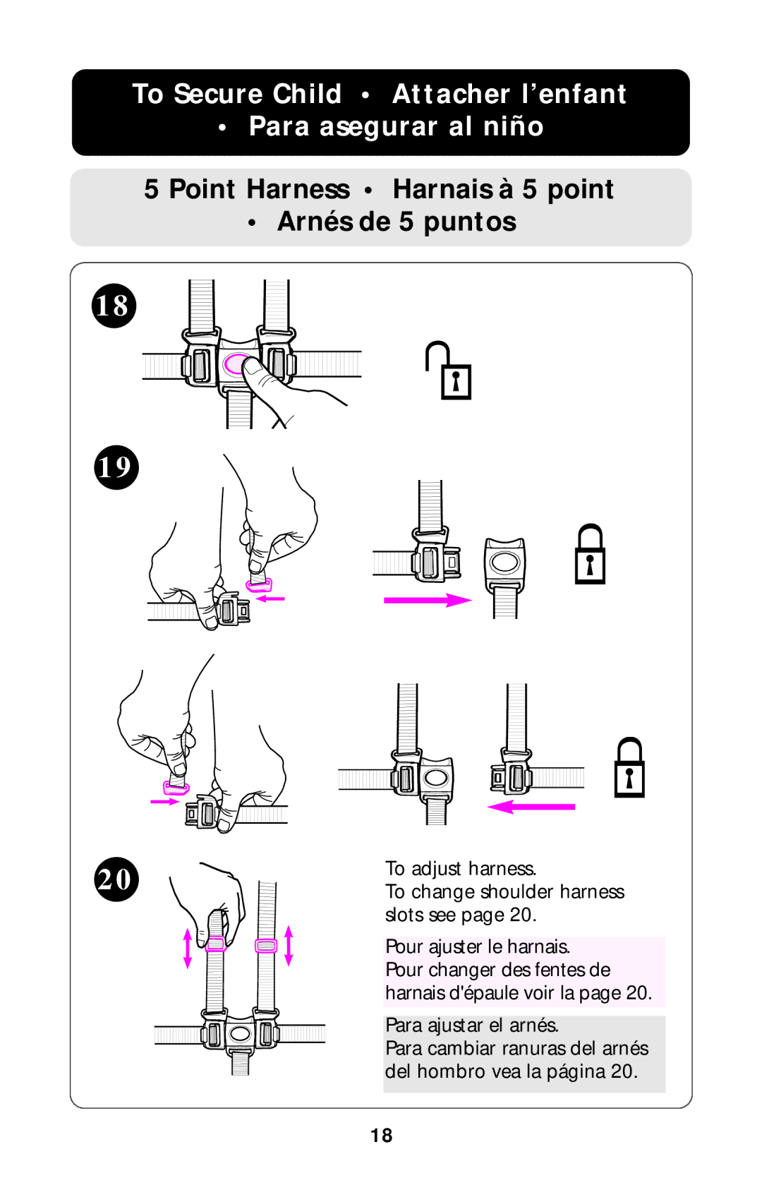 Graco ISPA204AA To Secure Child Attacher l’enfant Para asegurar al niño, Point Harness Harnais à 5 point Arnés de 5 puntos 