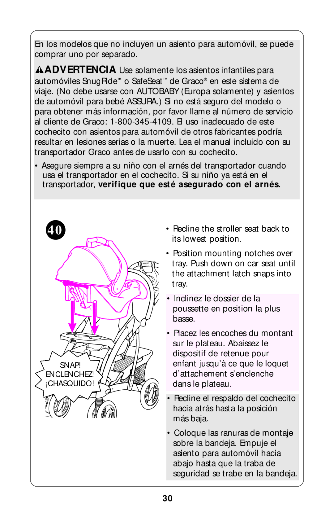 Graco ISPA204AA owner manual ¡Chasquido 