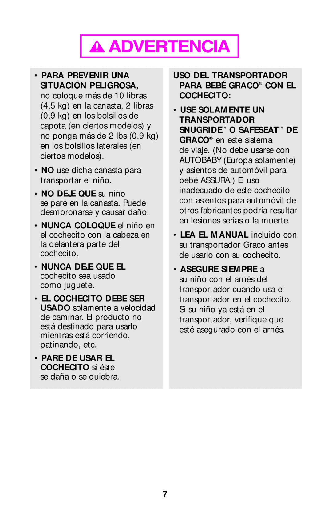 Graco ISPA204AA owner manual USO DEL Transportador Para Bebé Graco CON EL Cochecito 