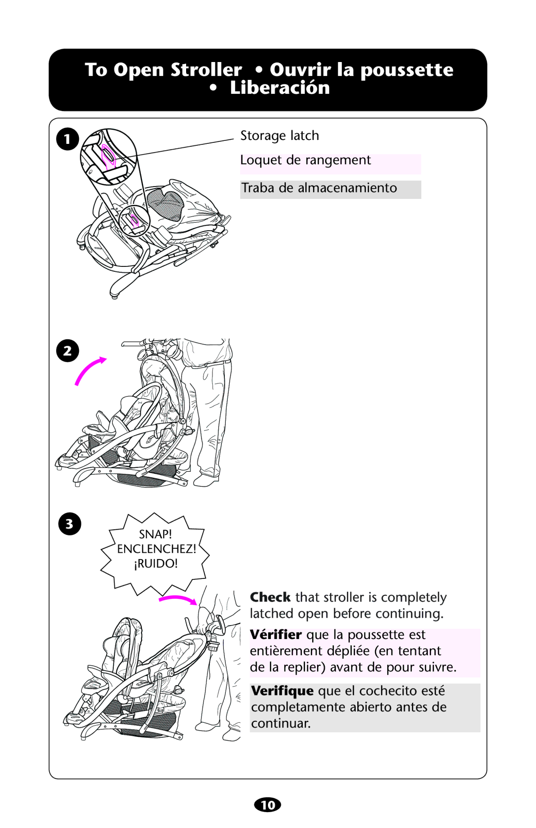 Graco ISPA216AB manual To Open Stroller Ouvrir la poussette Liberación 