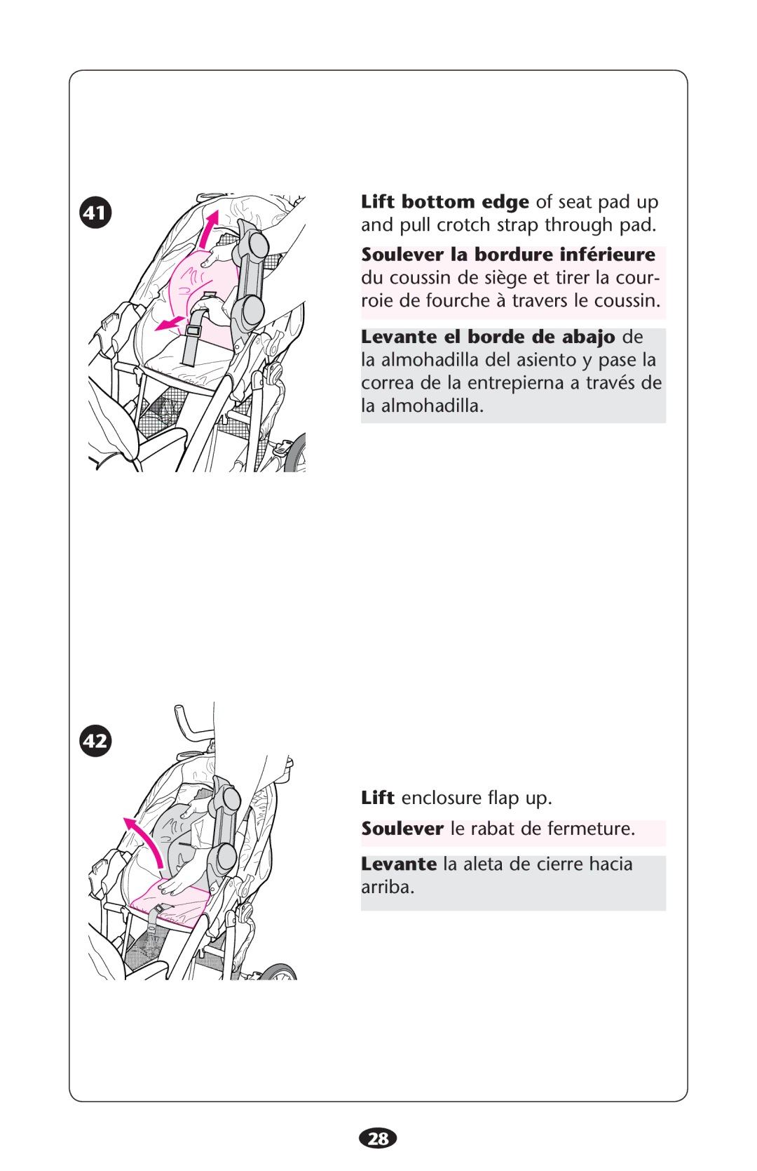 Graco ISPA216AB manual Lift bottom edge of seat pad up 