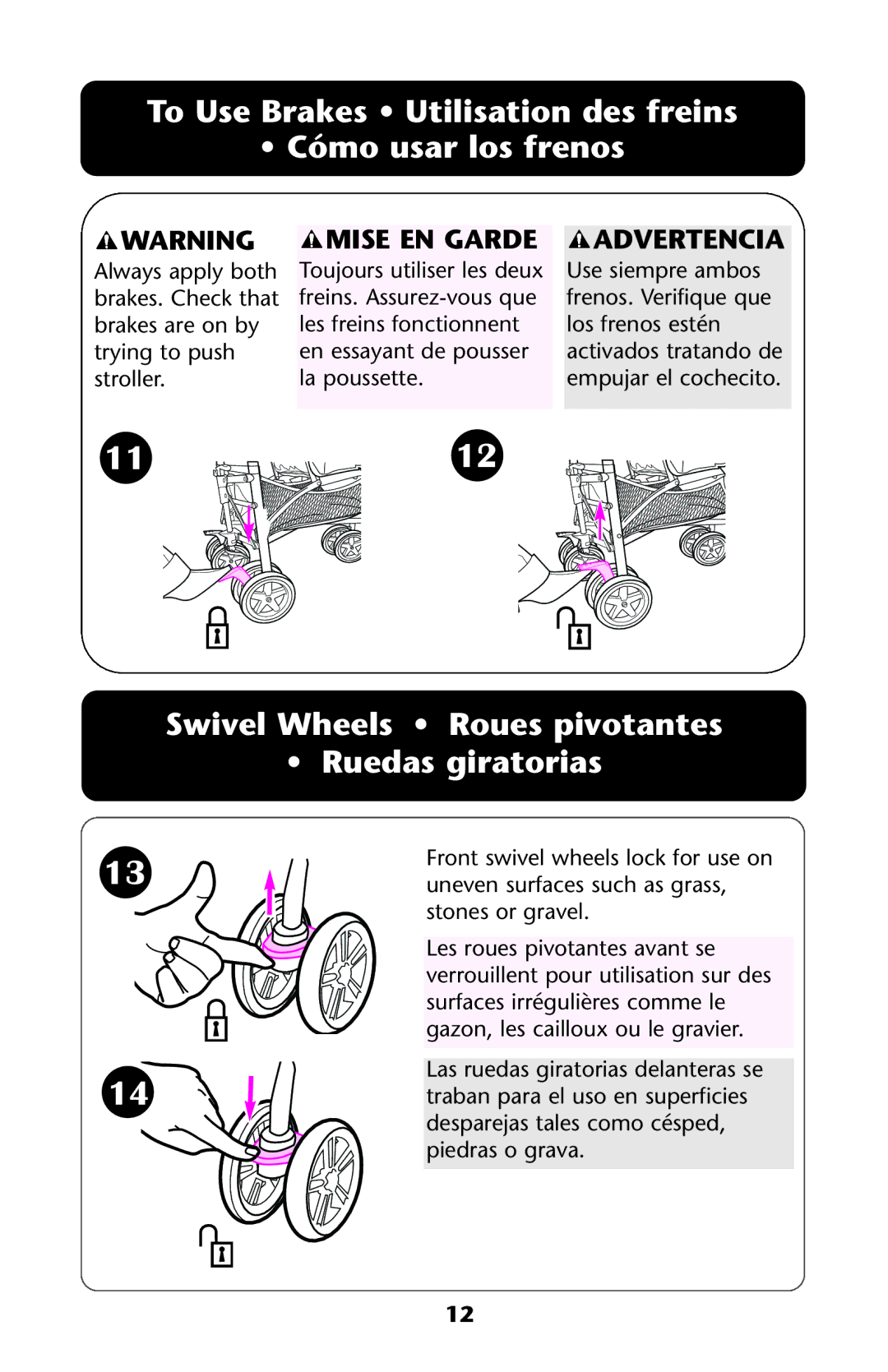 Graco ISPA228AA owner manual To Use Brakes Utilisation des freins Cómo usar los frenos 