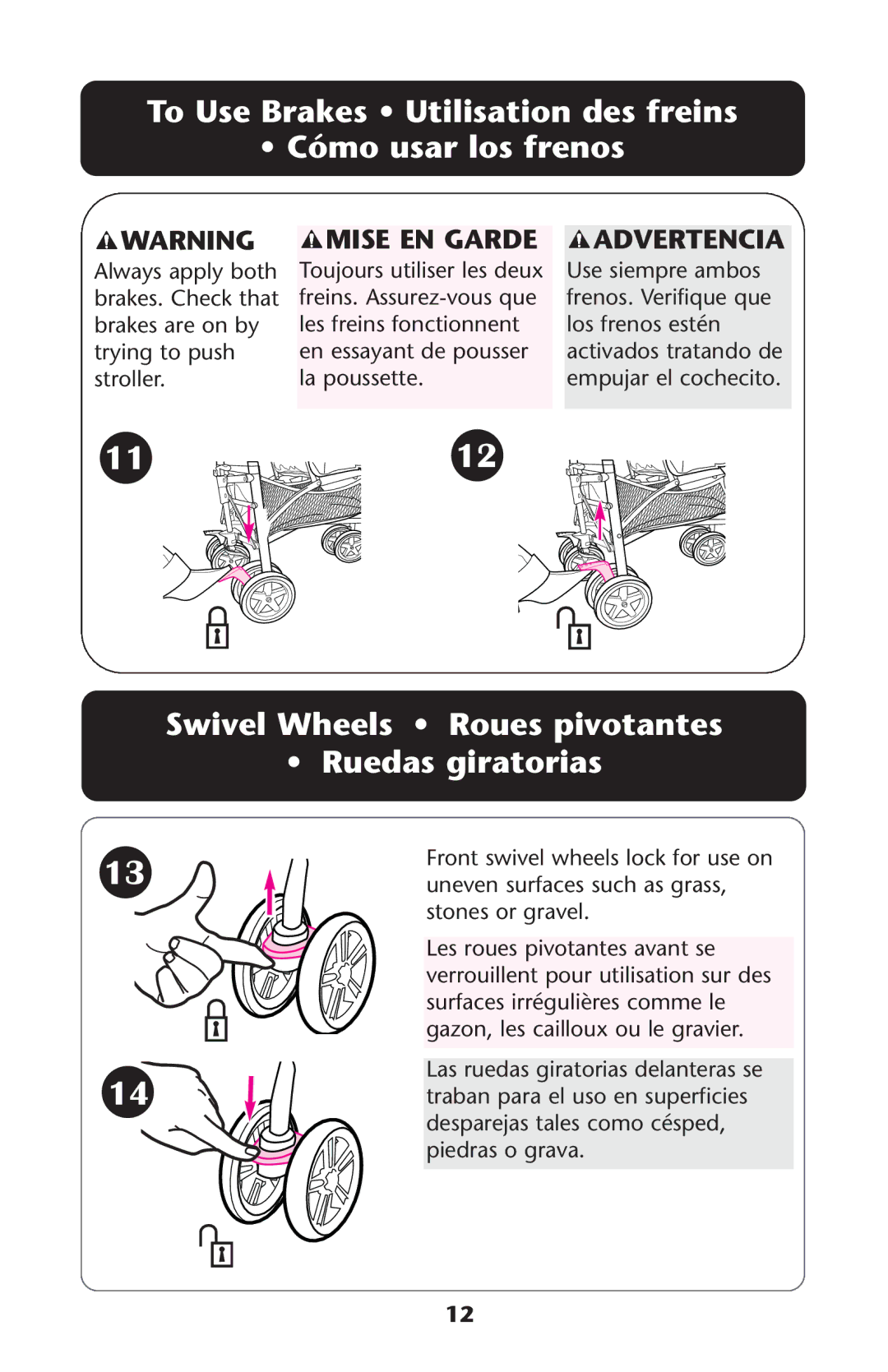 Graco ISPA228AB 10/08 owner manual To Use Brakes Utilisation des freins Cómo usar los frenos 