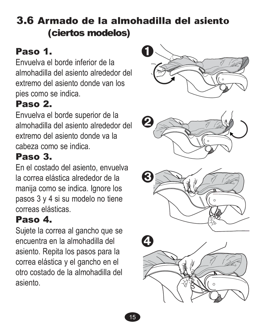 Graco ISPA237AA owner manual Armado de la almohadilla del asiento, Ciertos modelos Paso 