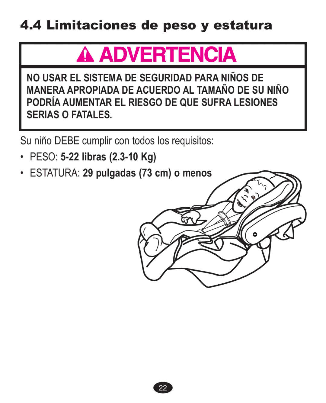 Graco ISPA237AA owner manual Limitaciones de peso y estatura 