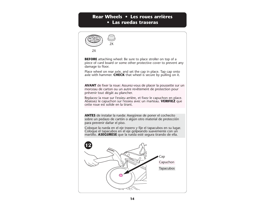 Graco ISPA237AA owner manual Rear Wheels Les roues arrières Las ruedas traseras 