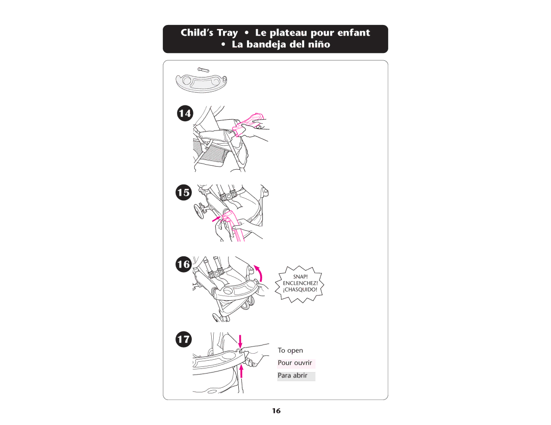 Graco ISPA237AA owner manual Child’s Tray Le plateau pour enfant La bandeja del niño 