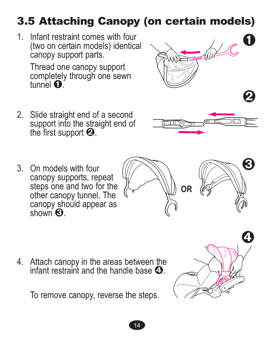 Graco ISPA237AA owner manual Attaching Canopy, On certain models 