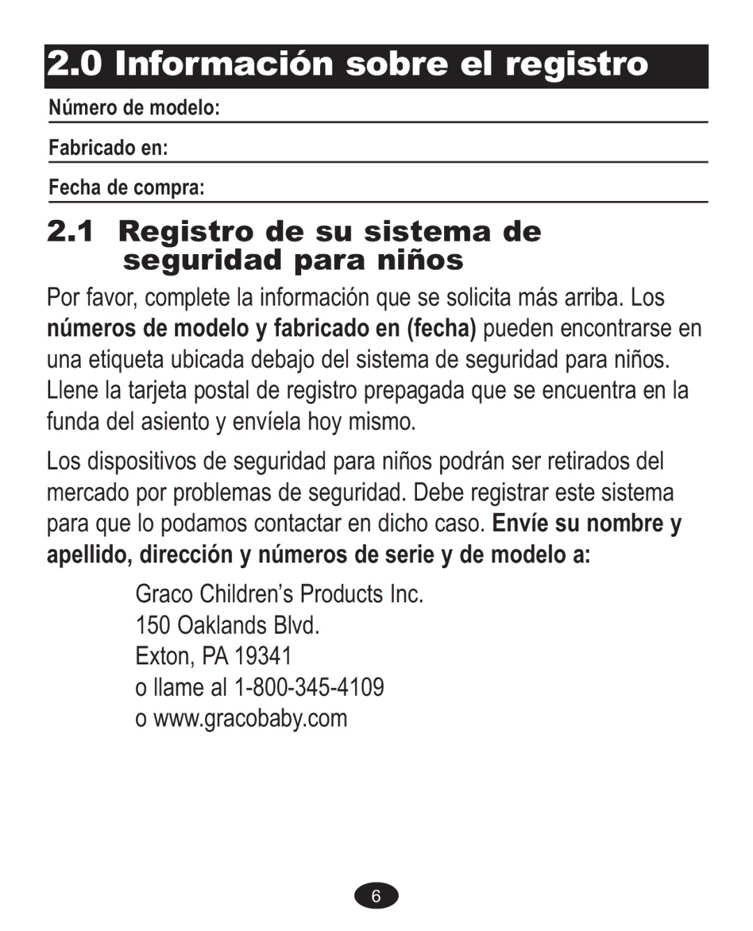 Graco ISPA237AA owner manual Registro de su sistema de Seguridad para niños 