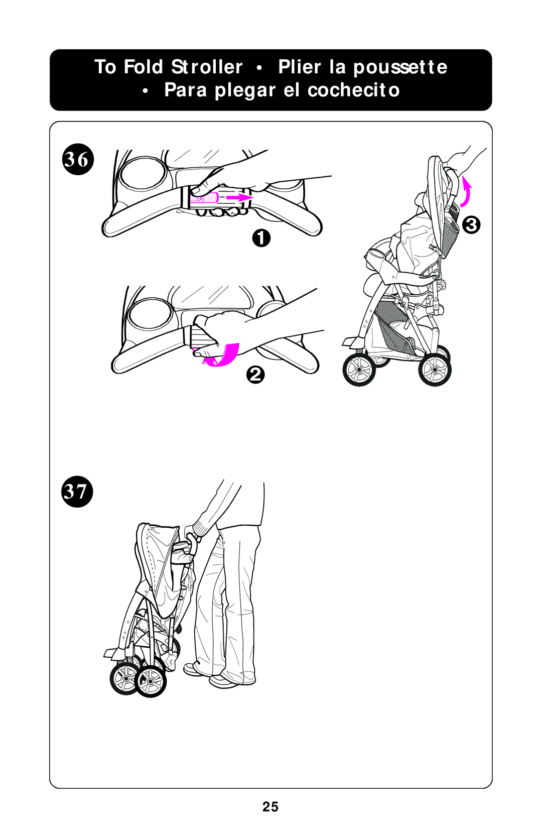 Graco ISPA238AB manual To Fold Stroller Plier la poussette Para plegar el cochecito 