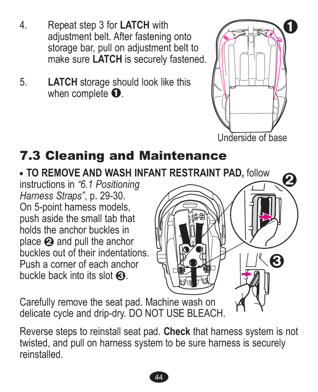 Graco 1750713, ISPA271AB, 1755755 manual Cleaning and Maintenance, Latch storage should look like this when complete  