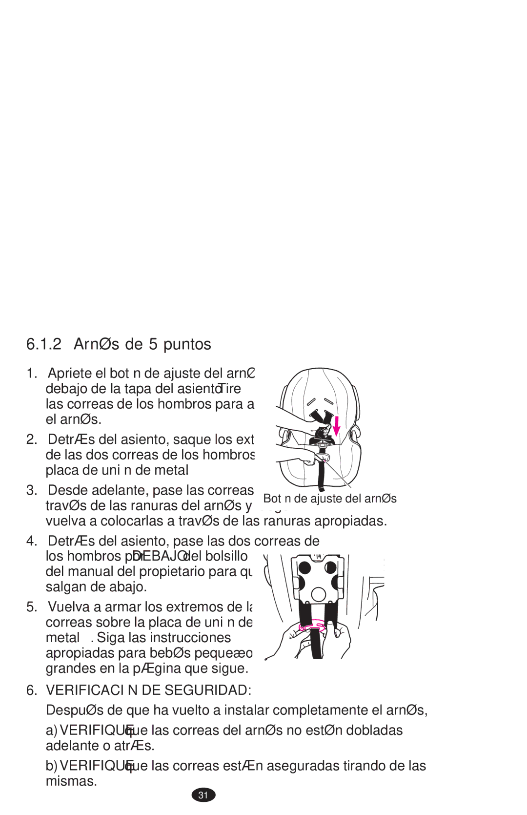 Graco 1752033, ISPA273AB owner manual 2 Arnés de 5 puntos, Detrás del asiento, pase las dos correas de 