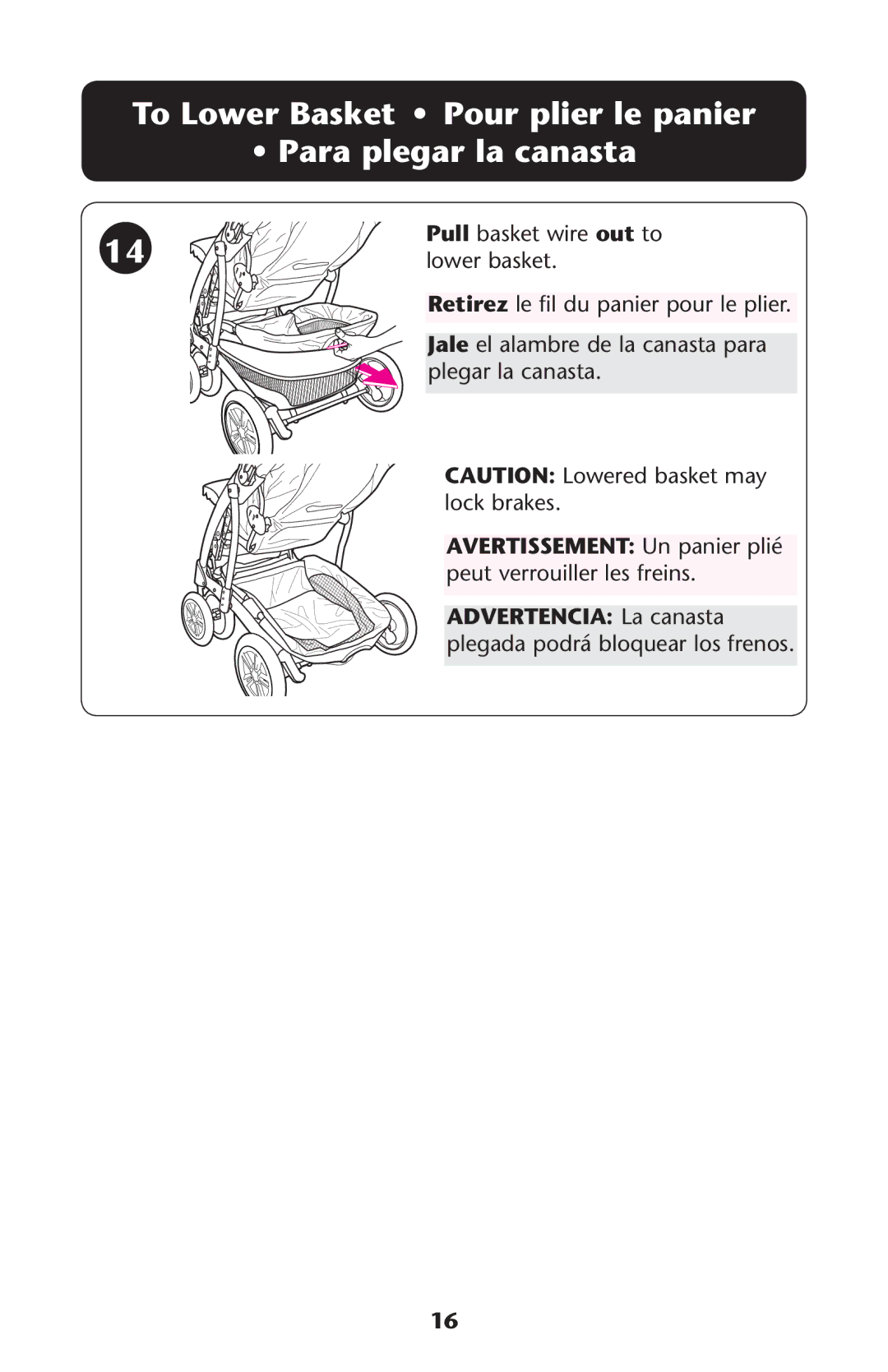 Graco ISPA273AB owner manual To Lower Basket Pour plier le panier Para plegar la canasta 