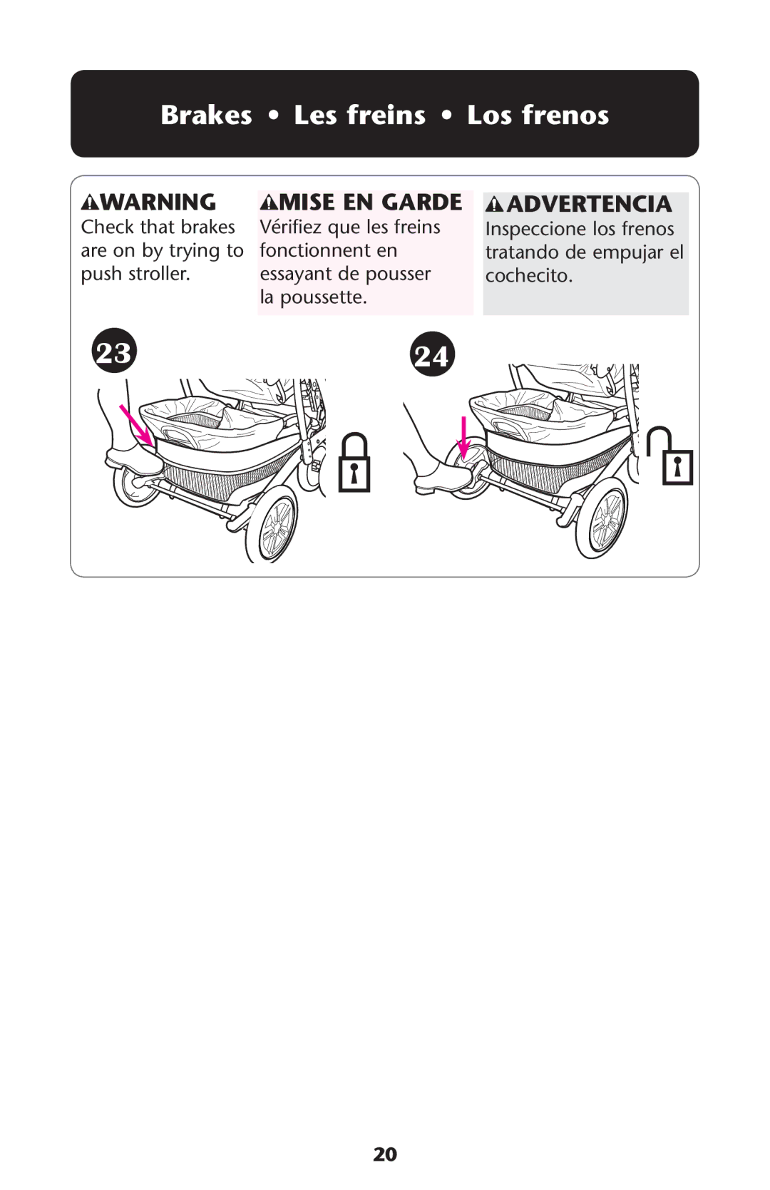 Graco ISPA273AB owner manual 2324, Brakes Les freins Los frenos 