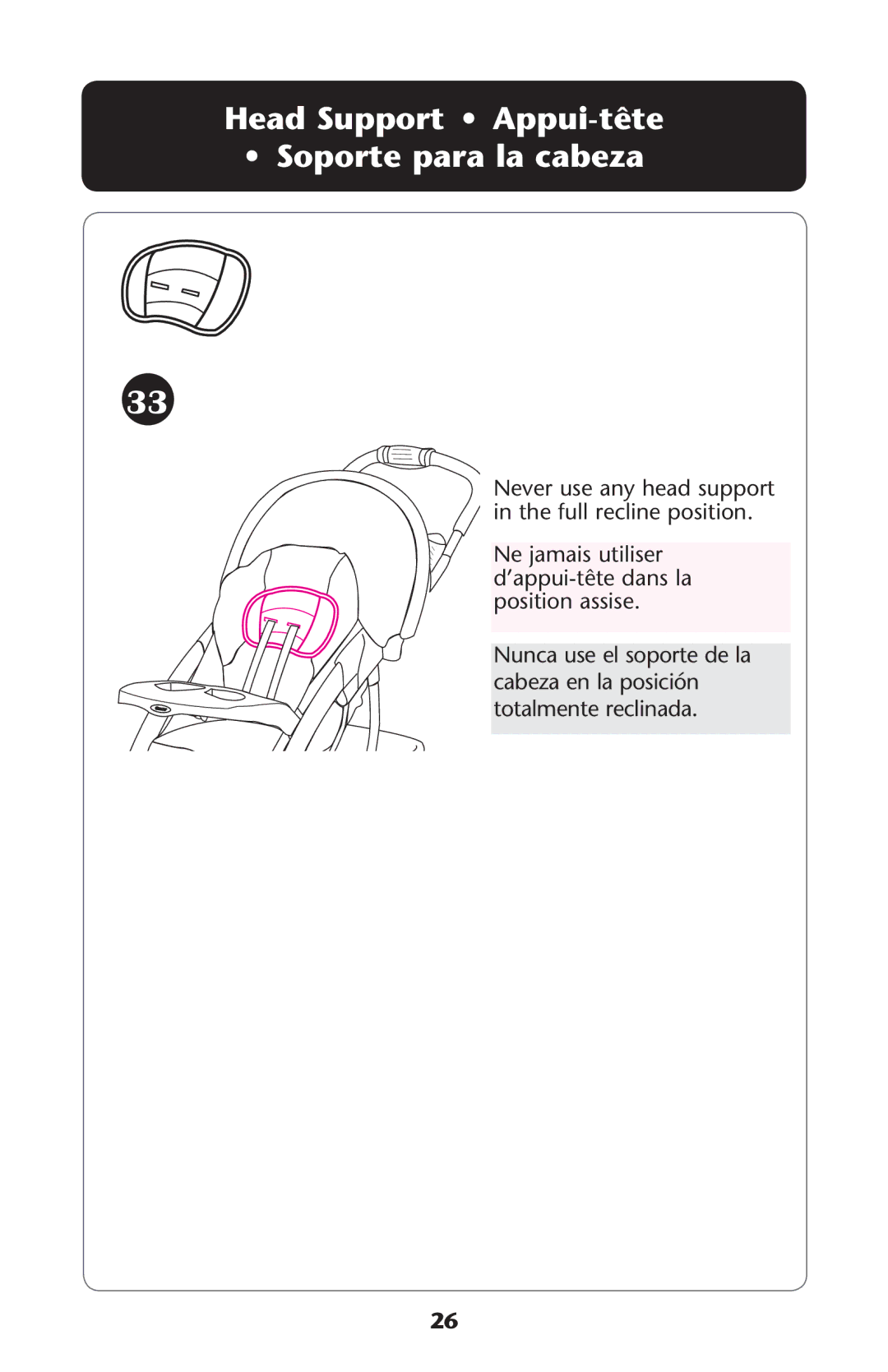 Graco ISPA273AB owner manual Head Support Appui-tête Soporte para la cabeza 