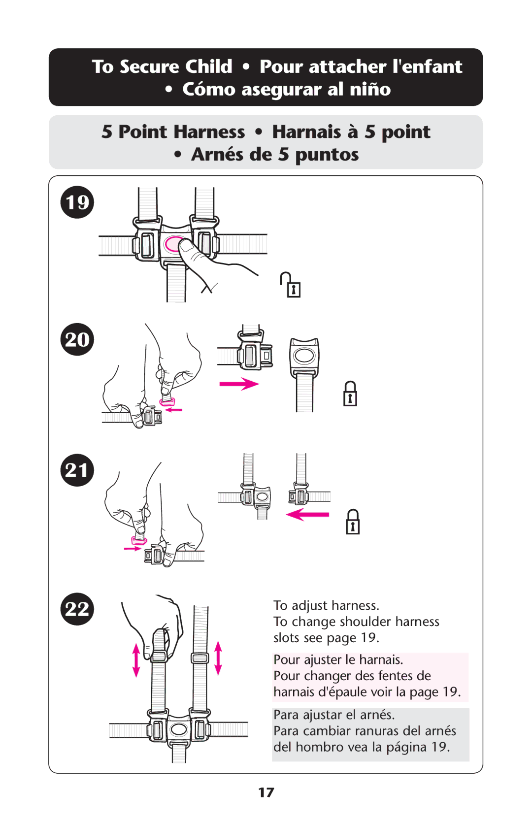 Graco ISPA317AA manual Ss #ØMO Asegurar AL NI×O, 0OINTIARNESSN ss ARNAISNÌÌPOINT Ss !RNÏSNDE PUNTOS 