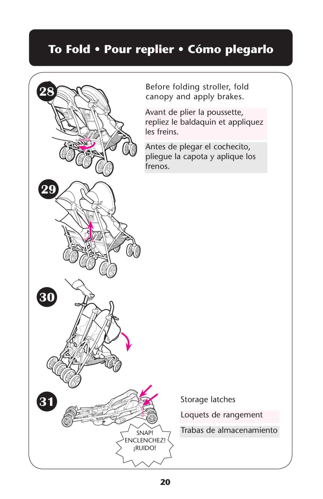 Graco ISPA317AA manual 4O Fold ss0OUR REPLIERLss#ØMO Plegarlo 