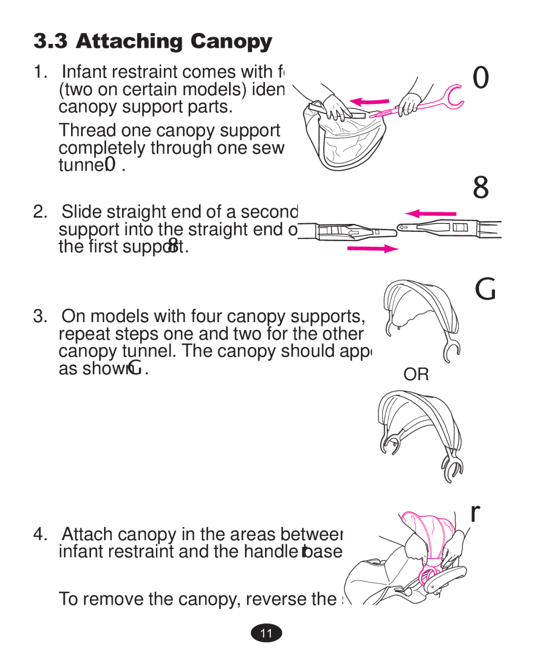 Graco ISPA338AA owner manual Attaching Canopy 