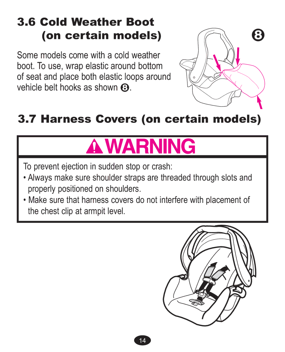 Graco ISPA338AA owner manual Cold Weather Boot On certain models, Harness Covers on certain models 