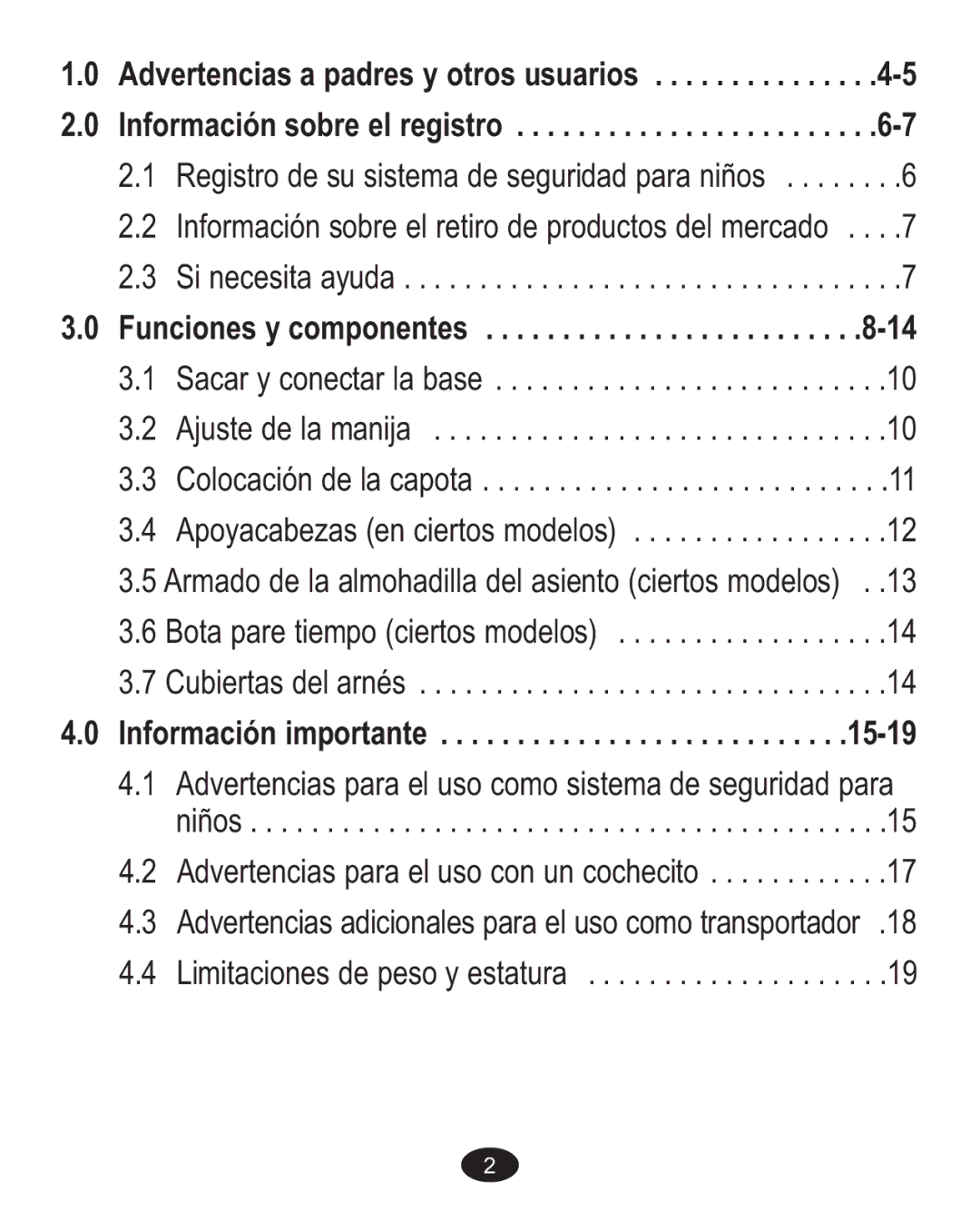 Graco ISPA338AA owner manual Funciones y componentes, Información importante 