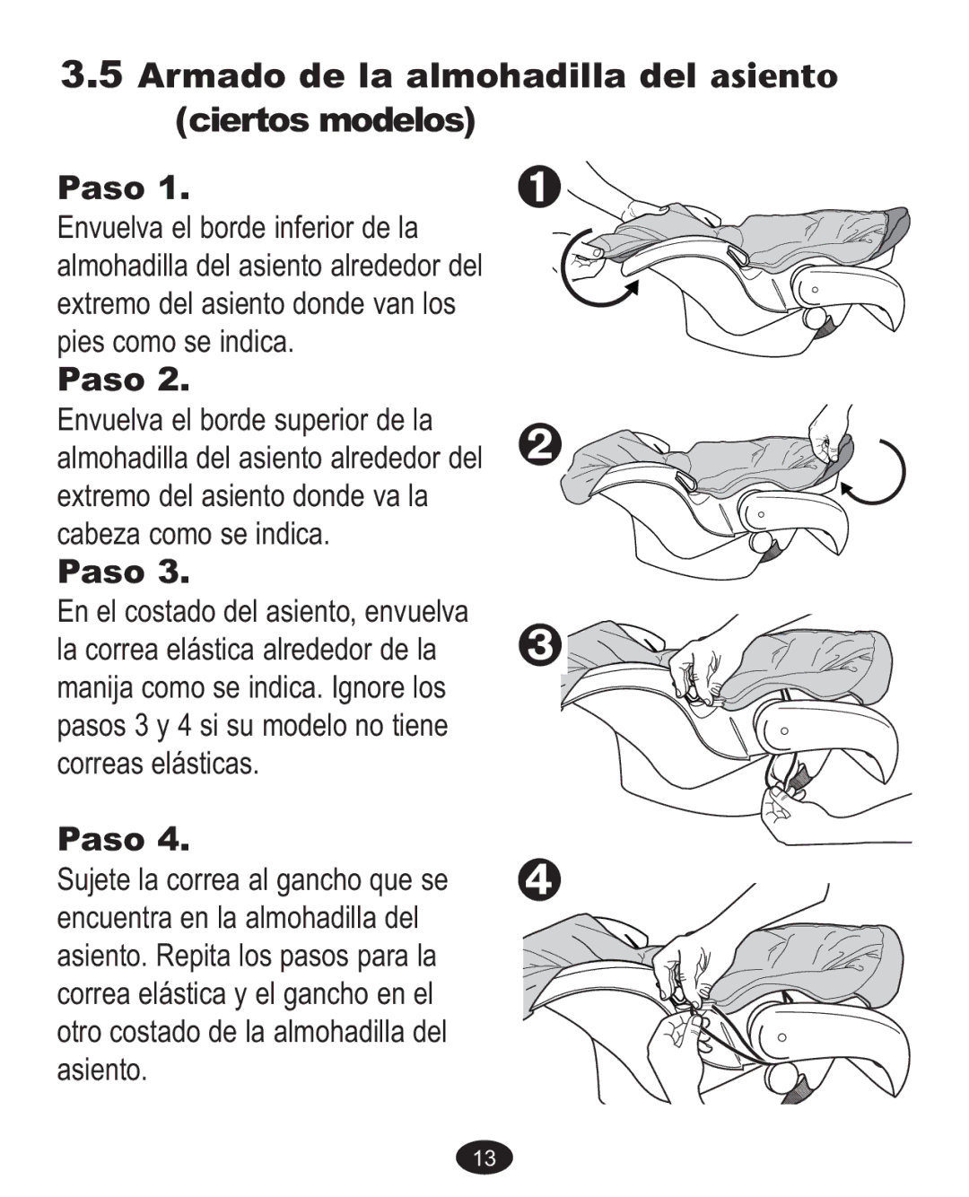 Graco ISPA338AA owner manual Armado de la almohadilla del asiento ciertos modelos, Paso 