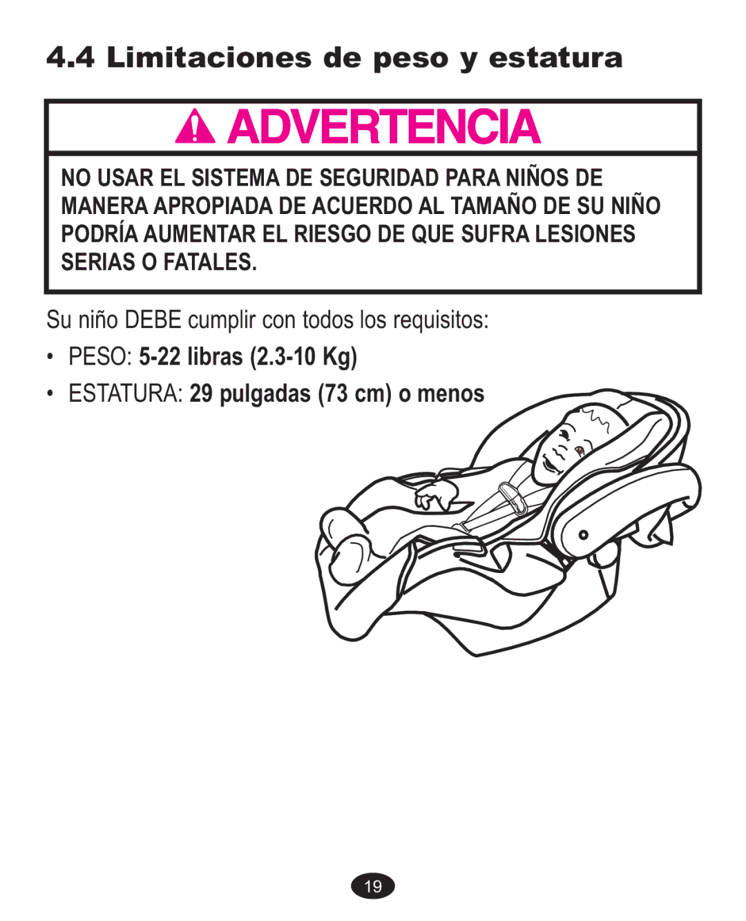 Graco ISPA338AA owner manual Limitaciones de peso y estatura 