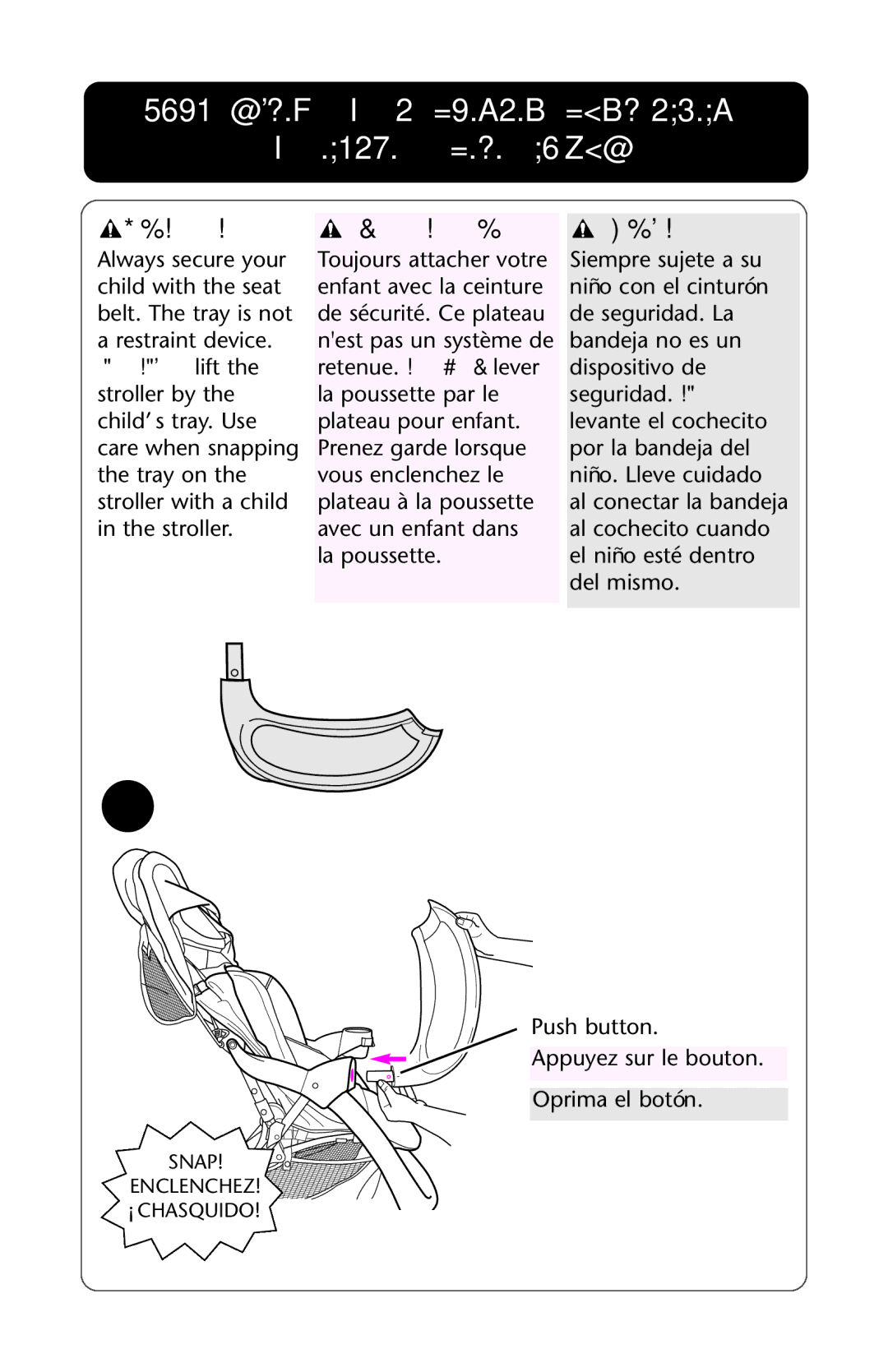 Graco ISPA338AA owner manual Child’s Tray Le plateau pour enfant Bandeja para niños, Mise EN Garde Advertencia 